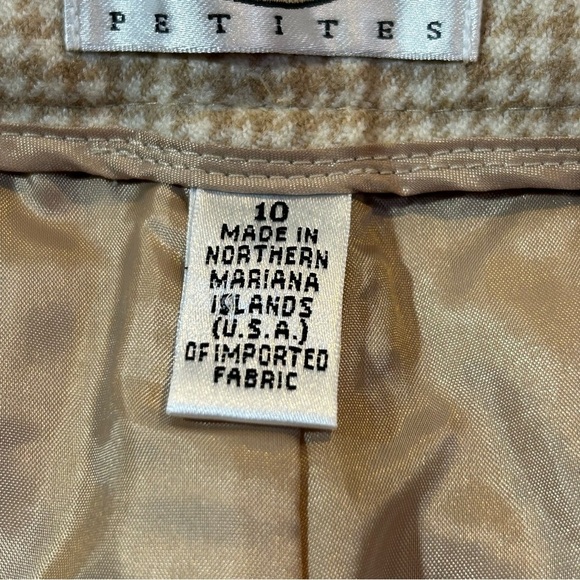 Vintage Talbots Petites Lined Houndstooth Plaid Wool & Cashmere Trousers Tan 10P - Picture 7 of 13